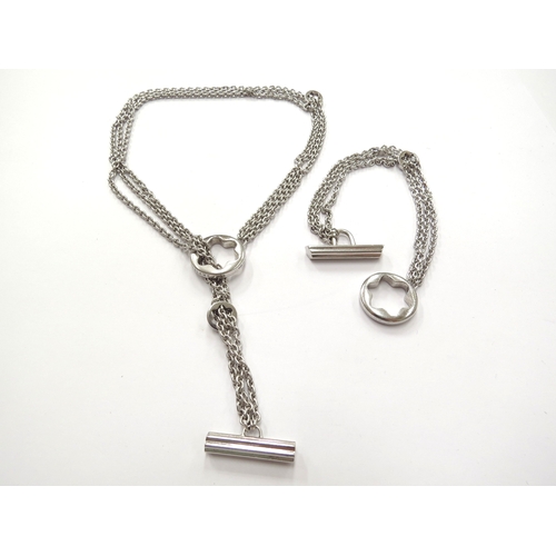 6378 - A Mont Blanc silver chainlink necklace, centre star shaped roundel featuring the Mont Blanc signatur... 