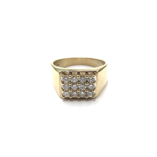 6141 - A 9ct gold ring set with twelve round cut diamonds in rectangular setting. Size T, 6.7g