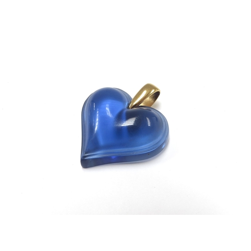 6408 - A Lalique large blue glass heart pendant, 3.5cm x 3.5cm