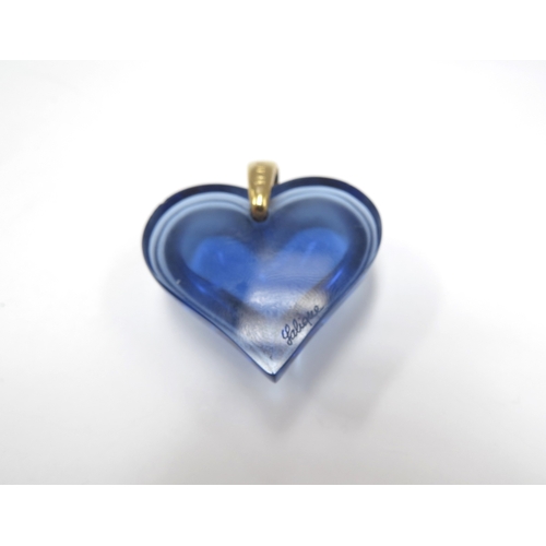 6408 - A Lalique large blue glass heart pendant, 3.5cm x 3.5cm