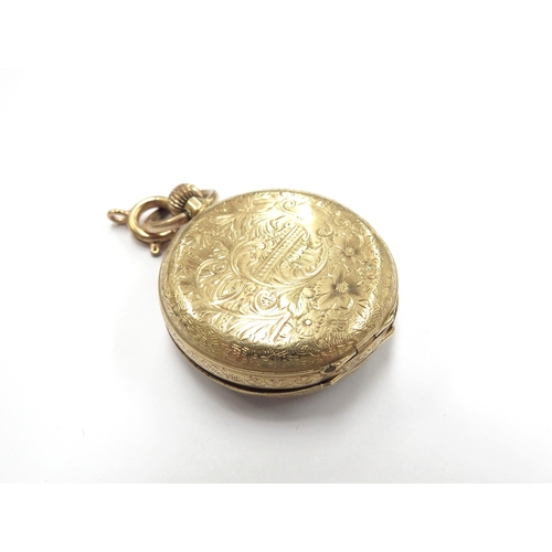 6356 - A Continental gold engraved pocket watch, stamped 18k, 24.6g total