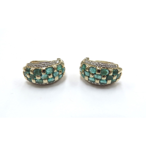 6264 - A pair of gold Columbian emerald and diamond earrings, stamped 14k, 9.4g