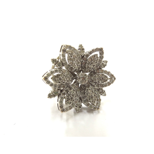 6172 - A white gold large diamond cluster floral ring, 2.6cm diameter, stamped 750. Size K, 11.7g