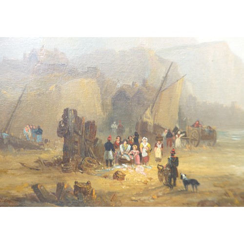 7022 - FREDERICK CALVERT (c1785-1845) An oil on canvas titled 'Unloading The Catch' depicting figures and c... 