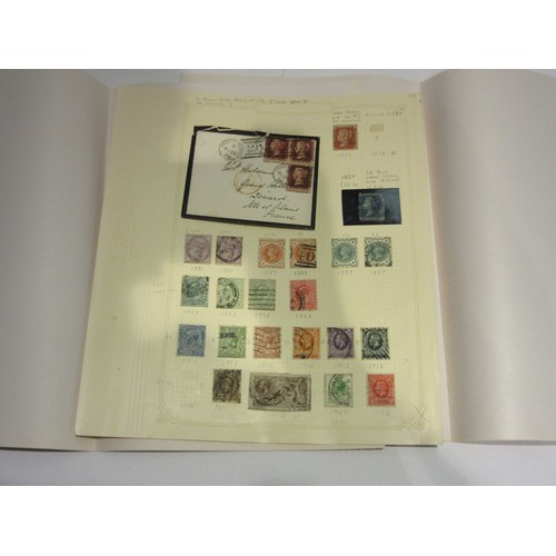 1024 - A single sheet of postage stamps to include three penny reds stuck in, blue large crown 2d etc.