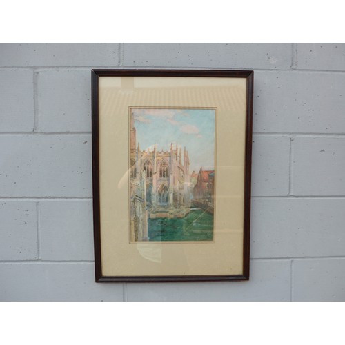 7059 - JOHN HENRY LORIMER (Scottish 1856-1936) A framed and glazed watercolour study of a cathedral. Signed... 