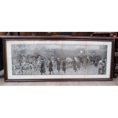 1182 - A framed and glazed print depicting the burial of Queen Victoria, 44.5cm x 113cm total