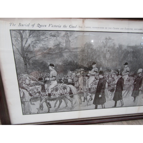 1182 - A framed and glazed print depicting the burial of Queen Victoria, 44.5cm x 113cm total