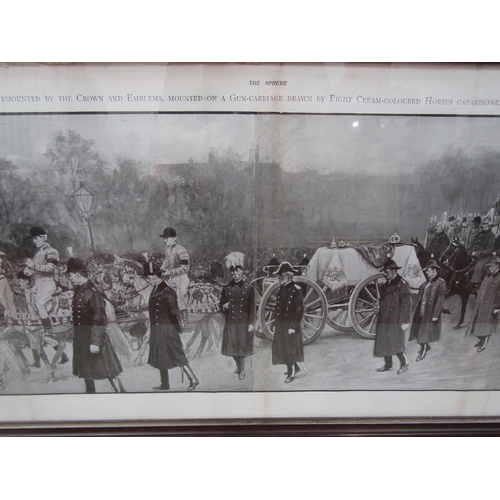 1182 - A framed and glazed print depicting the burial of Queen Victoria, 44.5cm x 113cm total