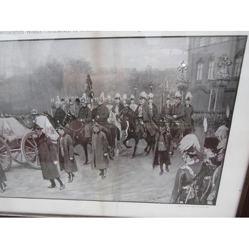 1182 - A framed and glazed print depicting the burial of Queen Victoria, 44.5cm x 113cm total