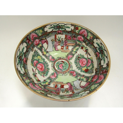 1211 - A 20th Century Canton bowl with red four character mark to base, 11cm x 25.5cm