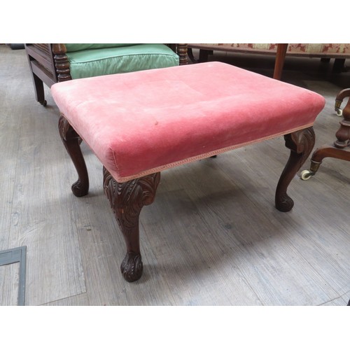 1223 - A 19th Century red velour foot stool, 40cm x 50cm x 63cm