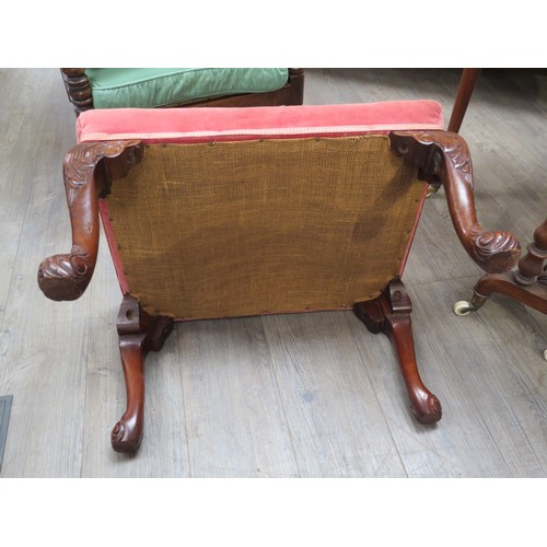 1223 - A 19th Century red velour foot stool, 40cm x 50cm x 63cm