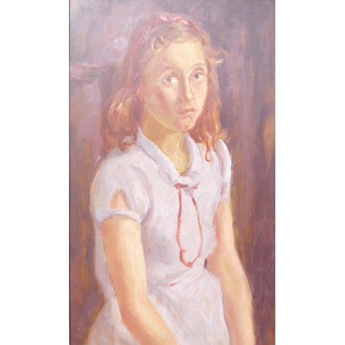 7052 - META MESTON (Scottish c1919-2005) A framed oil on board, 'Fishermans Daughter'. Unsigned, details wr... 