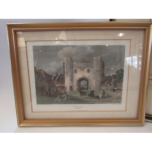 1325 - Three coloured engravings of Yarmouth including North Gate and Marine Parade, all framed and glazed