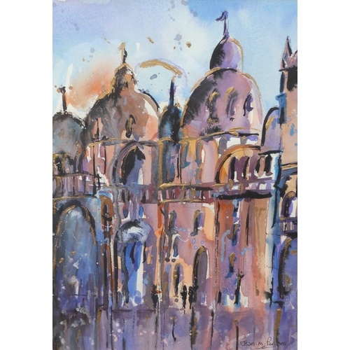 7108 - JEAN MAY PARSONS (1952-2017) A framed and glazed mixed media on paper, Venice Architectural study. S... 