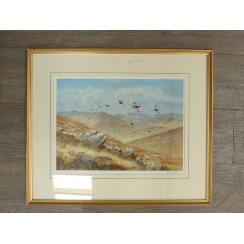 1373 - After Richard Robjent - A framed and glazed print - Red Grouse in flight. Pencil signed in margin. I... 