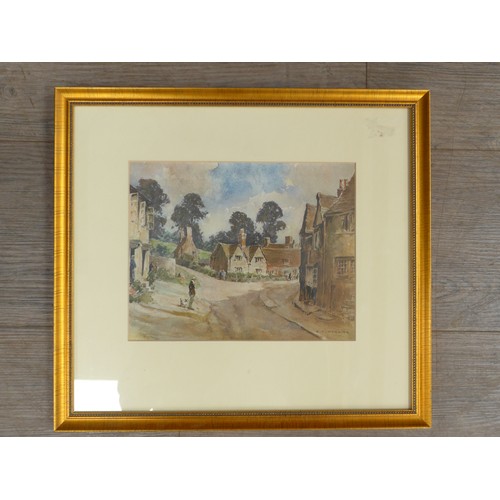 1387 - After S.A Harding - A framed and glazed print of a watercolour - figures on a village street. Image ... 