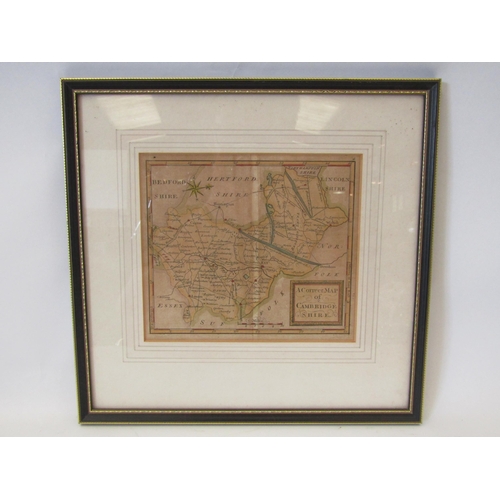 1388 - An engraved map of Cambridgeshire (bookplate), framed and glazed, 15cm x 17cm image size