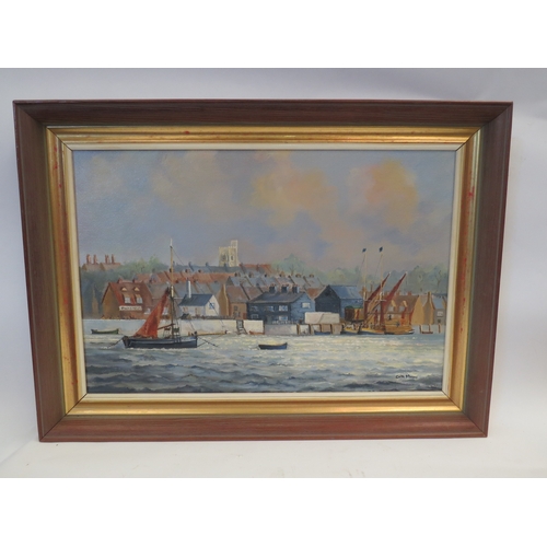 1449 - COLIN MOORE (XIX-XX): An oil of Essex estuary scene, signed lower right, framed, 30cm x 44cm image s... 