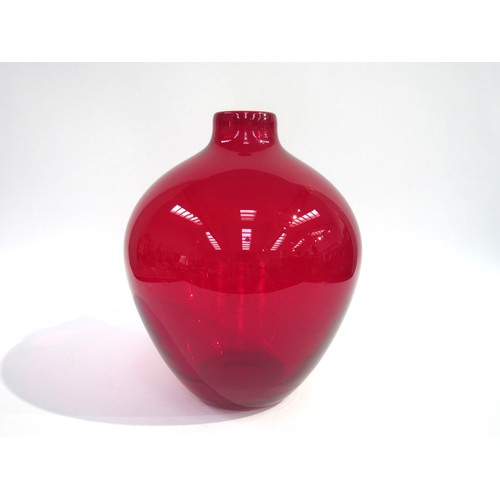 1529 - A mid-20th Century large bulbous bottle vase in Ruby glass, polished pontil, 31cm high