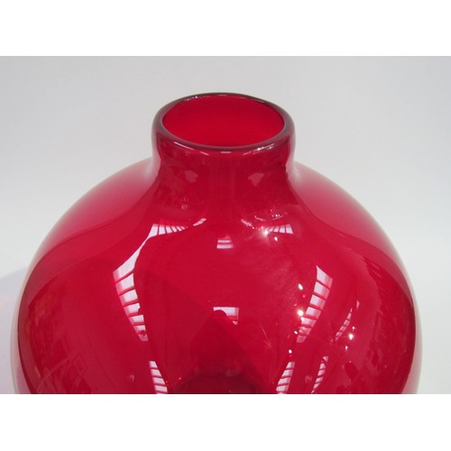 1529 - A mid-20th Century large bulbous bottle vase in Ruby glass, polished pontil, 31cm high