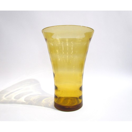 1530 - An Amber/Gold glass flared optic vase, circa 1930's/40's, polished pontil.  32cm high