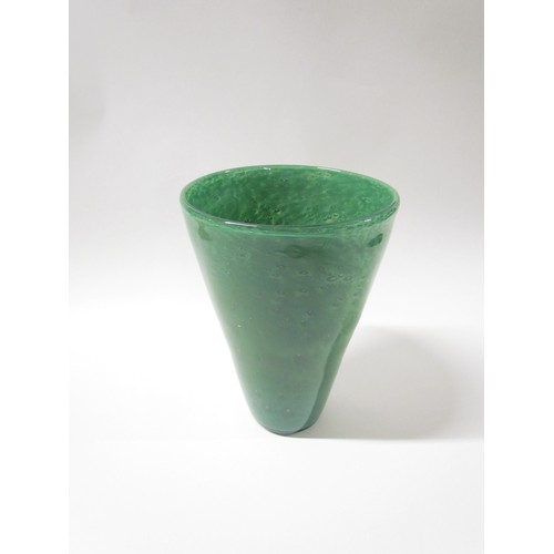 1531 - A tall cloudy green vase of tapering conical form.  25.5cm high