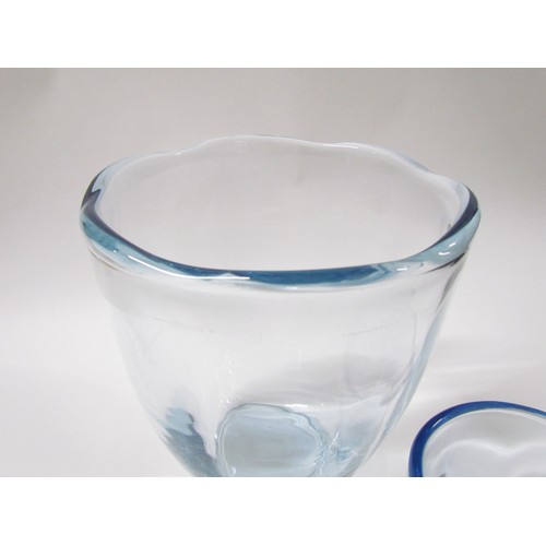 1541 - A 1930's pale sapphire glass large vase, waved rim with vertical moulding.  25cm high.  (Chip to rim... 