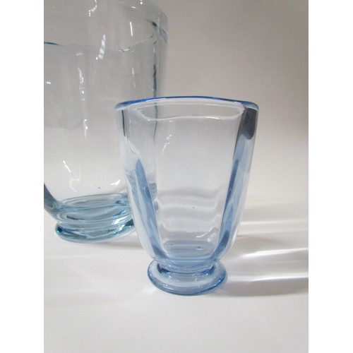 1541 - A 1930's pale sapphire glass large vase, waved rim with vertical moulding.  25cm high.  (Chip to rim... 