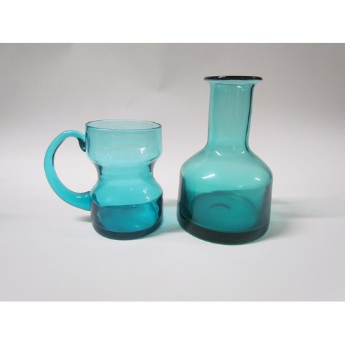 1539 - Eight various blue glass jugs including Whitefriars, plus Dartington tankard and similar carafe.  Ta... 