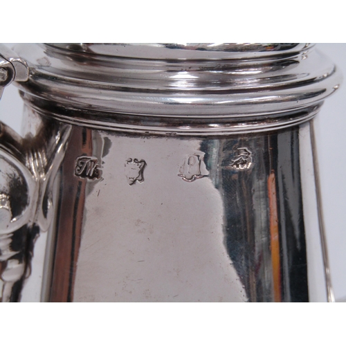 1520 - A George II Thomas Whipham silver coffee pot with bird spout detail, treen handle, with armorial cre... 