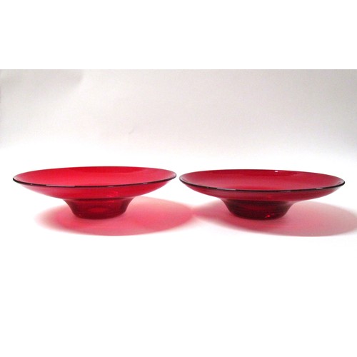 1543 - A pair of Whitefriars 9022 shallow bowls in Ruby, 28cm diameter