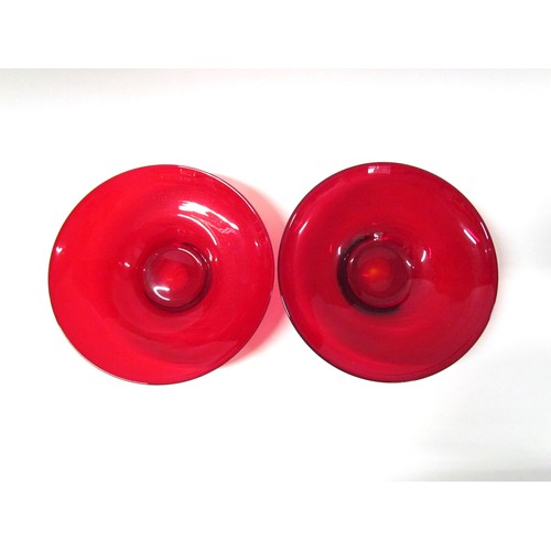 1543 - A pair of Whitefriars 9022 shallow bowls in Ruby, 28cm diameter