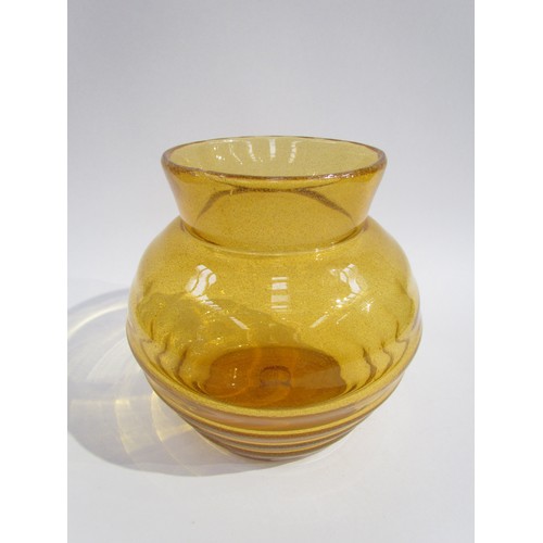 1549 - A circa 1930's/40's amber glass vase with ribbed body with tiny inclusions.  Polished pontil marks. ... 