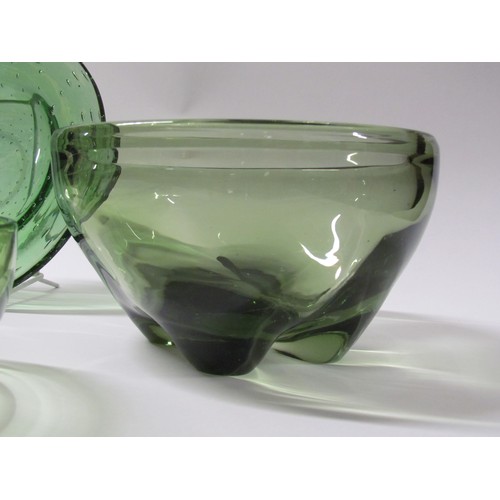 1550 - A collection of four green glass bowls including Whitefriars 9336 lobed, 12.5cm high.  Plus two grad... 