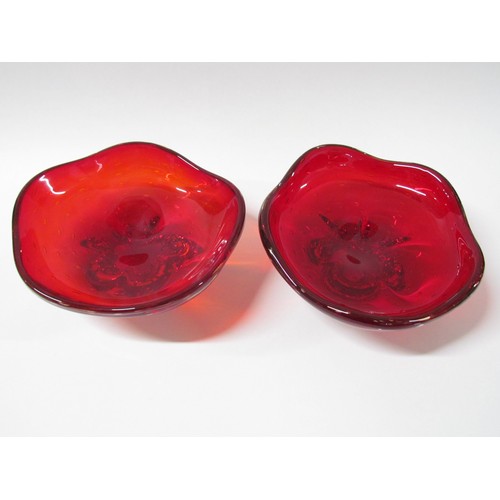 1553 - A pair of Whitefriars 9428 bowls in Ruby, encased in clear.  22cm diameter