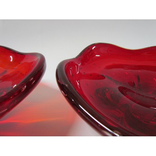 1553 - A pair of Whitefriars 9428 bowls in Ruby, encased in clear.  22cm diameter