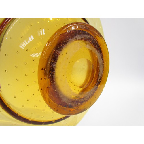 1622 - A circa 1930's large amber glass stepped bowl with controlled bubbles.  36.5cm diameter, 10cm high