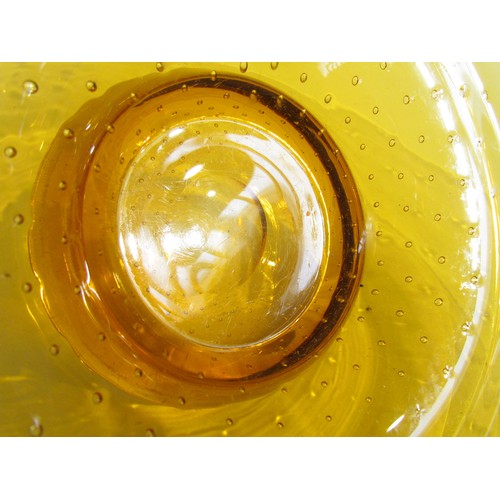 1622 - A circa 1930's large amber glass stepped bowl with controlled bubbles.  36.5cm diameter, 10cm high