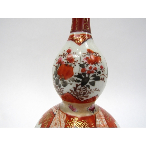 1607 - A Japanese Kutani charger, bottle vase and double gourd vase, 31cm diameter, 25cm and 15.5cm tall (3... 