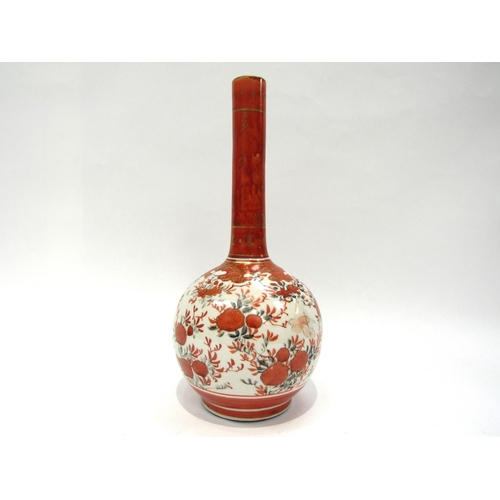 1607 - A Japanese Kutani charger, bottle vase and double gourd vase, 31cm diameter, 25cm and 15.5cm tall (3... 