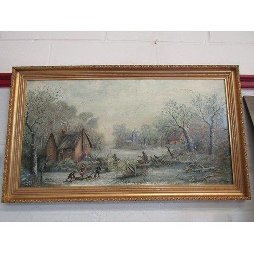 1558 - B. CARR: An oil on board depicting snowy rural scene (A/F), signed and dated lower left, framed, 38c... 