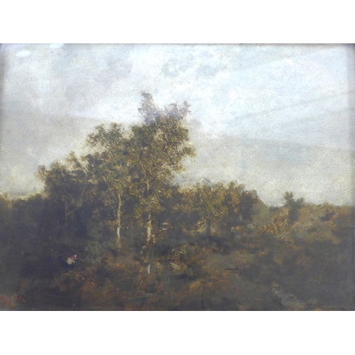 7021 - LOUIS ADOLPE HERVIER (French, 1818-1879) An oil on panel, Landscape with trees. Signed bottom left. ... 