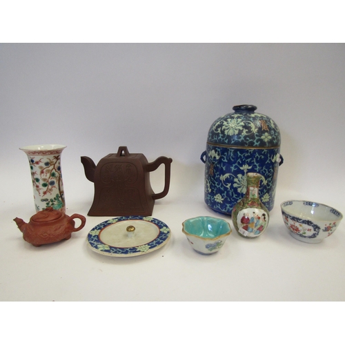 1458 - Eight pieces of 19th Century and later Chinese pottery and porcelain including Cantonese plates and ... 