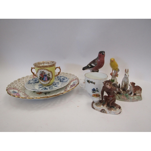 1464 - Eight pieces of Victorian and later Continental porcelain - cups, plates and figures A/F