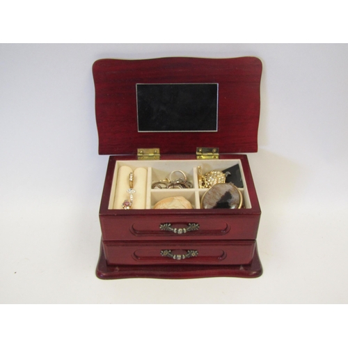 1492 - A jewellery box with costume jewellery contents including silver rings and gem set rings, pinchbeck ... 