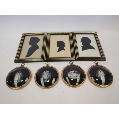 1498 - Four miniature World of Peter Bates Ltd. cameos and three papercut silhouttes (7)