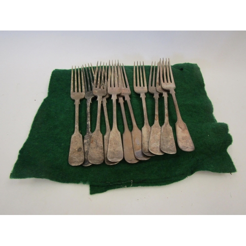 1501 - A bag of eleven various silver forks, various assay houses, 731g