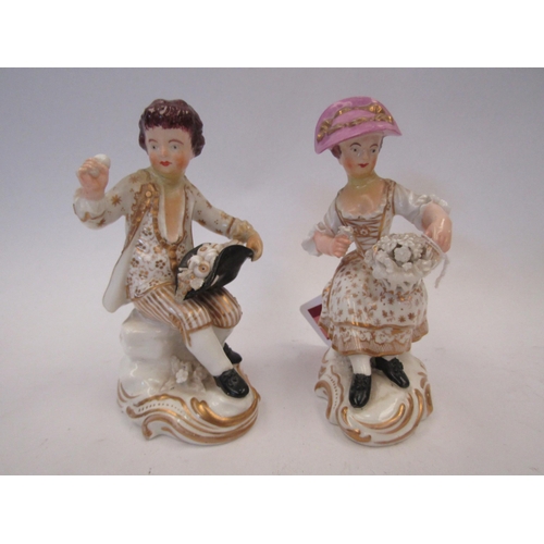 1511 - A pair of 19th Century Derby porcelain figures of girl and boy, 13cm tall